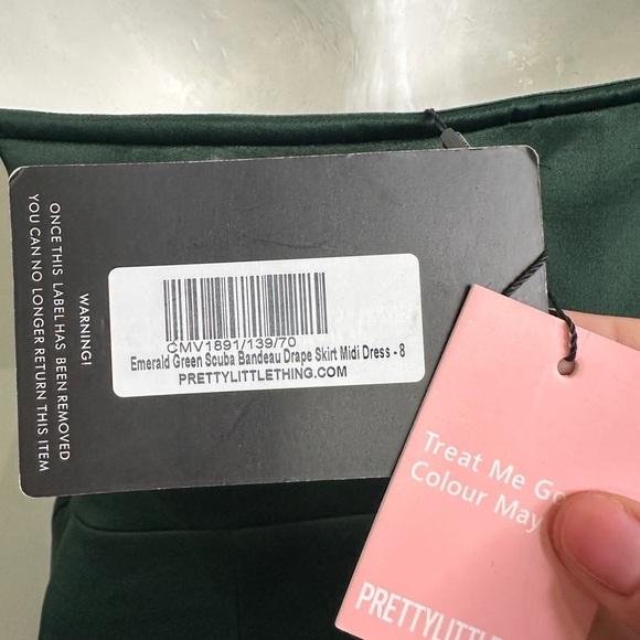 🪷 New! Pretty little thing Emerald  Green Scuba Bandeau Drape Skirt Midi Dress ❌ - Picture 10 of 13